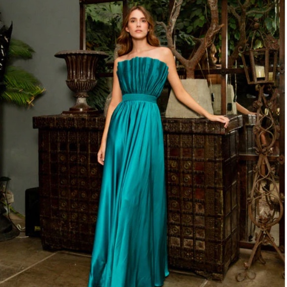 Andres Otalora Cocora Pleated Silk Gown in Coral - Picture 2 of 6